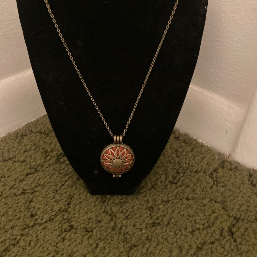New pink and bronze essential oils diffuser necklace 18  inch chain
